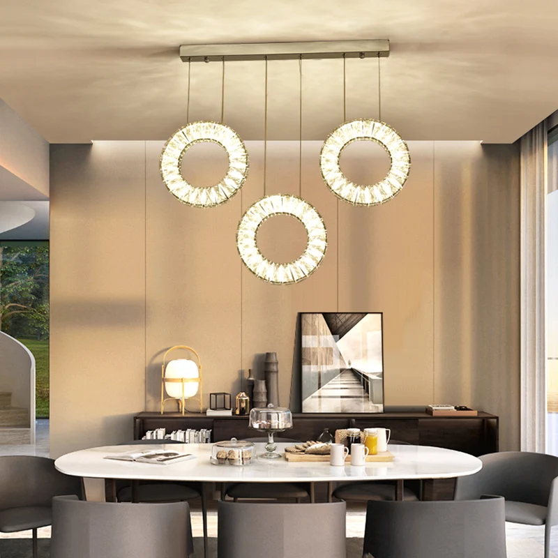 Luminaire suspendu rond contemporain en cristal à 3 ampoules, luminaire suspendu en nickel Clearhalo