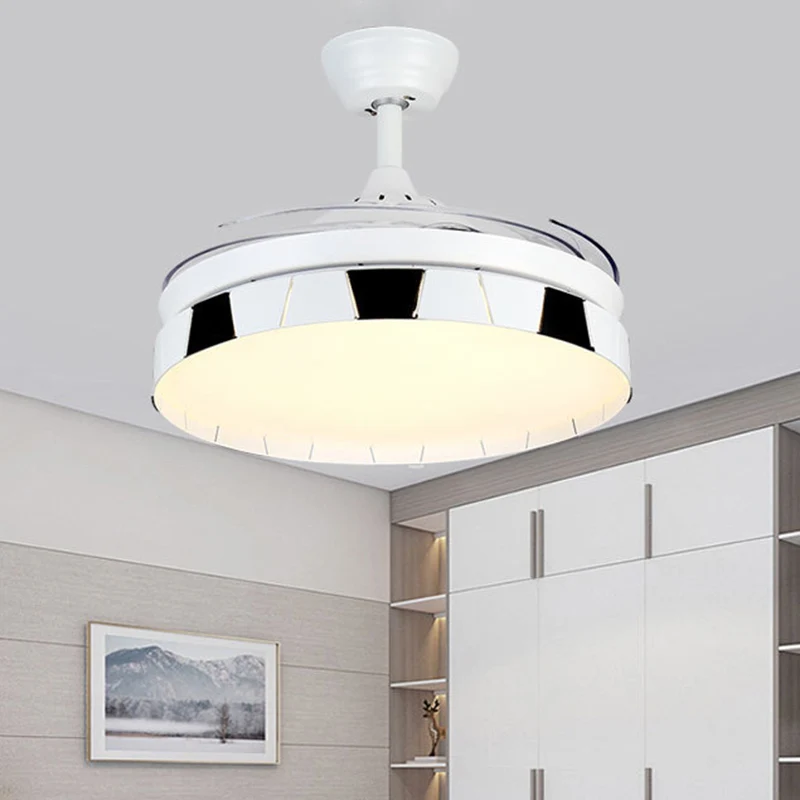 Luminaire suspendu rond semi-encastré à LED contemporain en acrylique blanc-noir de 42 po de largeur avec 4 lames transpar...