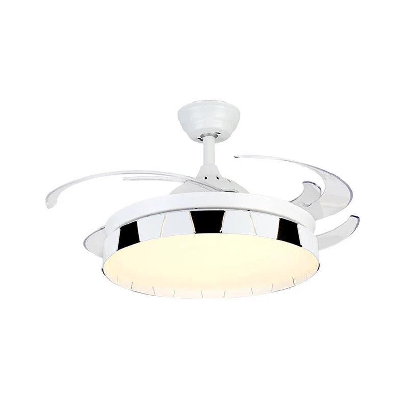 Luminaire suspendu rond semi-encastré à LED contemporain en acrylique blanc-noir de 42 po de largeur avec 4 lames transpar...