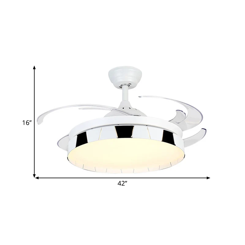 Luminaire suspendu rond semi-encastré à LED contemporain en acrylique blanc-noir de 42 po de largeur avec 4 lames transpar...