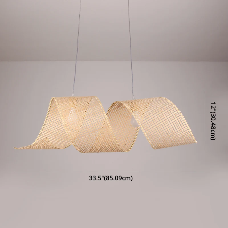 Luminaire suspendu torsadé de 33,5 po de largeur, style asiatique, en bambou, à 2 lumières, en lin Clearhalo