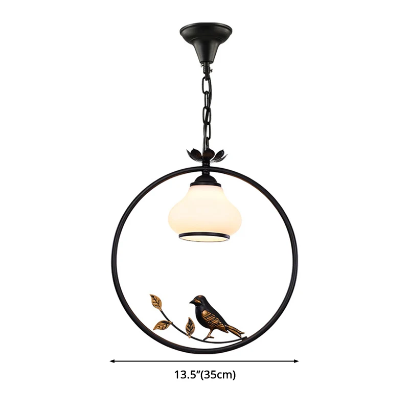 Luminaire suspendu traditionnel en forme de bouteille à 1 lumière, luminaire suspendu en métal noir avec oiseau, 12 "/ 16"...
