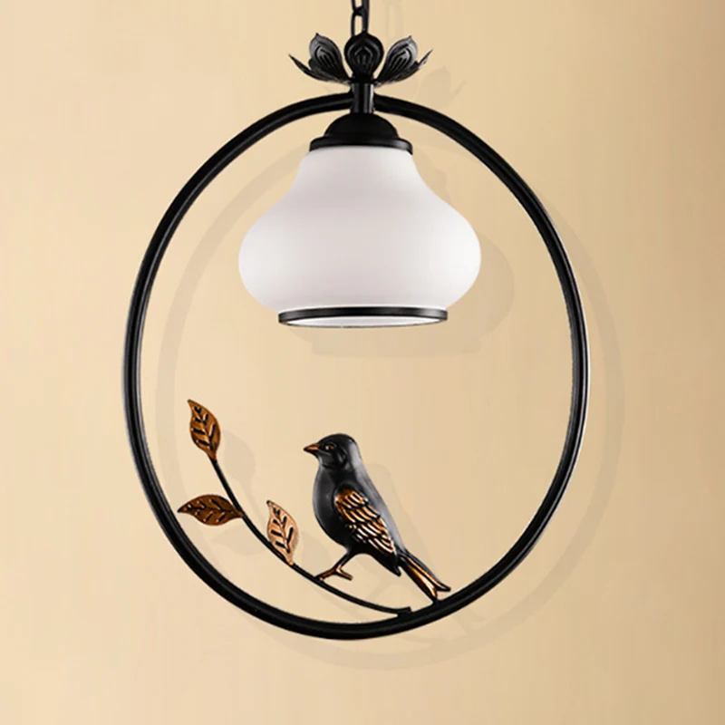 Luminaire suspendu traditionnel en forme de bouteille à 1 lumière, luminaire suspendu en métal noir avec oiseau, 12 "/ 16"...