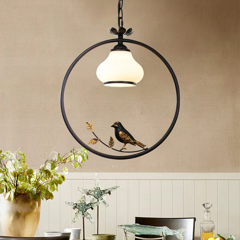 Luminaire suspendu traditionnel en forme de bouteille à 1 lumière, luminaire suspendu en métal noir avec oiseau, 12 "/ 16"...
