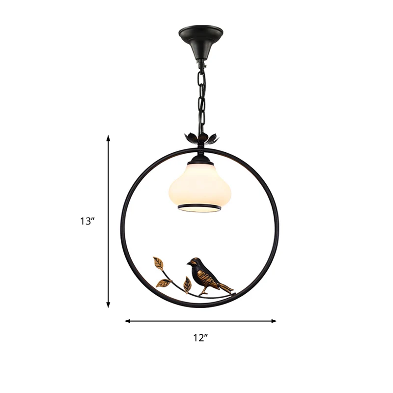 Luminaire suspendu traditionnel en forme de bouteille à 1 lumière, luminaire suspendu en métal noir avec oiseau, 12 "/ 16"...