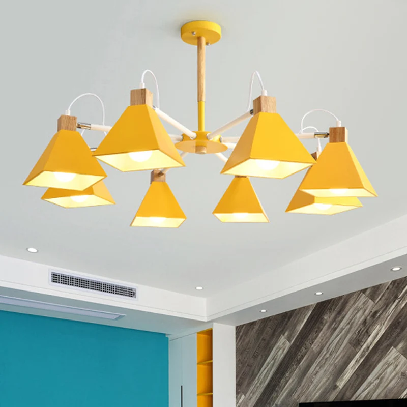 Luminaire suspendu triangulaire en métal à 8 lumières pour salon Clearhalo