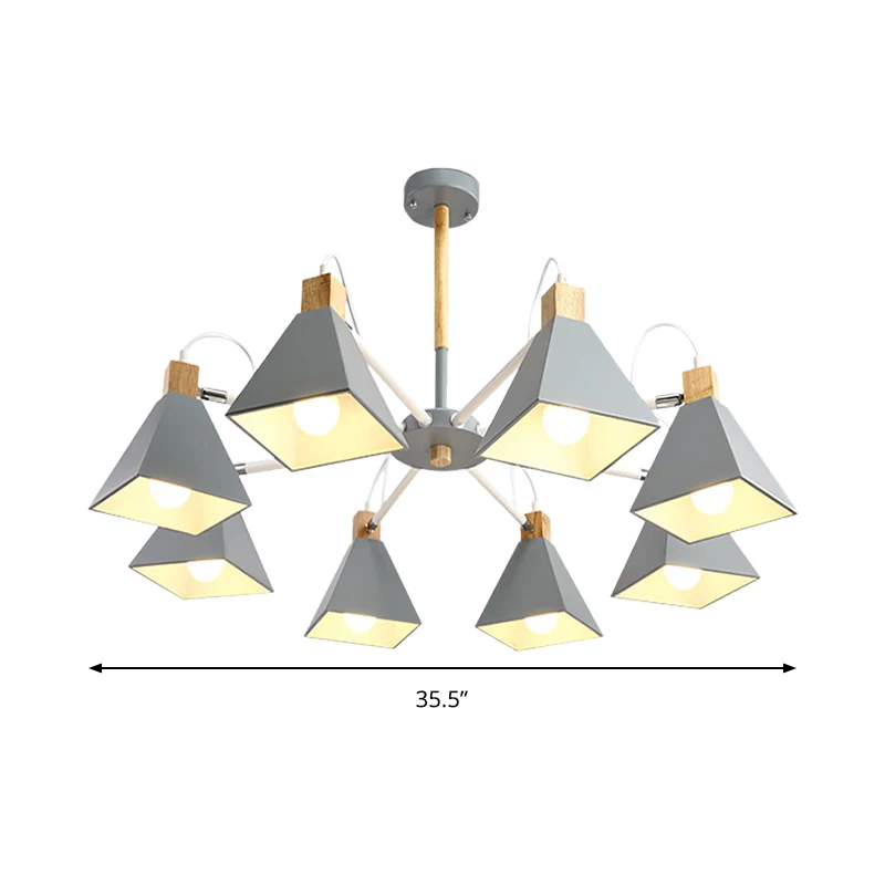 Luminaire suspendu triangulaire en métal à 8 lumières pour salon Clearhalo