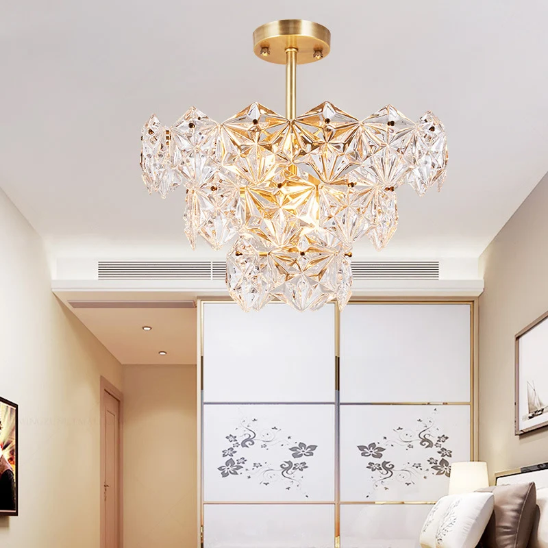Luminaire suspendu à 9 têtes, lustre traditionnel en verre hexagonal conique, luminaire doré Clearhalo