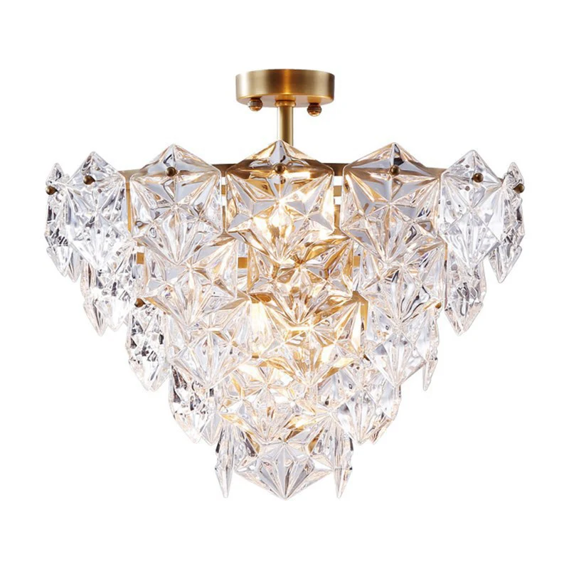 Luminaire suspendu à 9 têtes, lustre traditionnel en verre hexagonal conique, luminaire doré Clearhalo