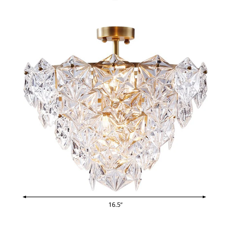 Luminaire suspendu à 9 têtes, lustre traditionnel en verre hexagonal conique, luminaire doré Clearhalo