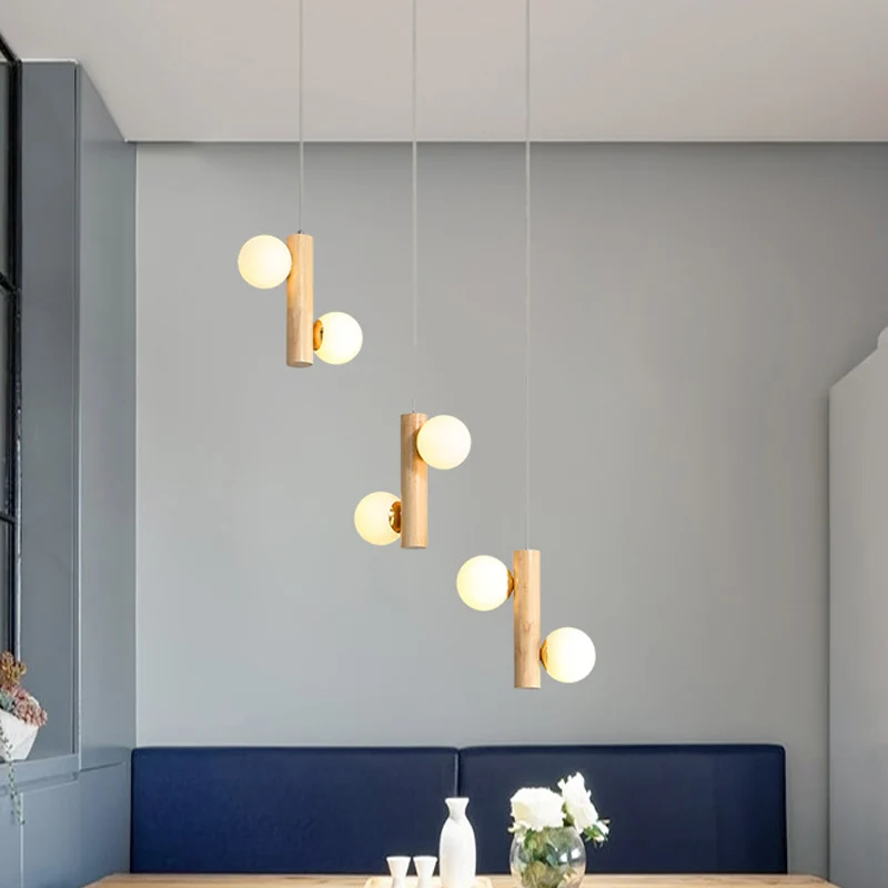 Luminaire suspendu tubulaire multi-lumières en bois moderne, 6 ampoules, luminaire de plafond Beige pour salle à manger Cl...