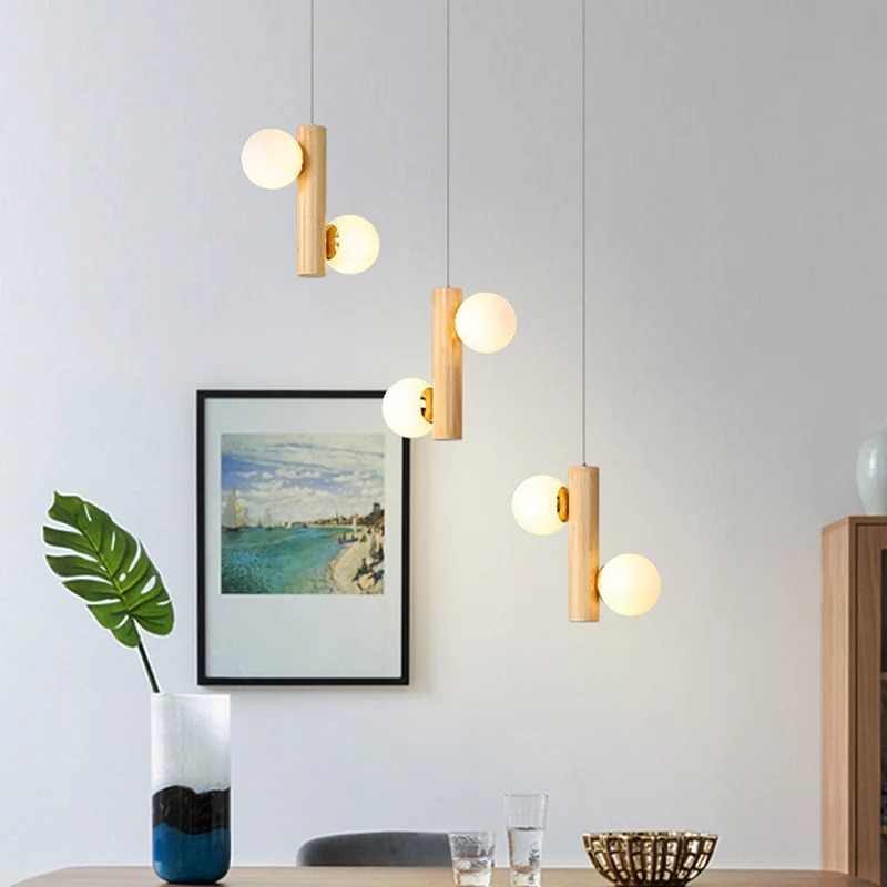 Luminaire suspendu tubulaire multi-lumières en bois moderne, 6 ampoules, luminaire de plafond Beige pour salle à manger Cl...