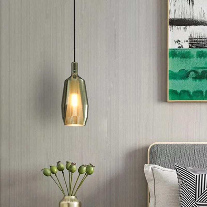 Luminaire suspendu tulipe moderne en verre vert, 1 tête, Kit de lampe suspendue pour salle à manger Clearhalo