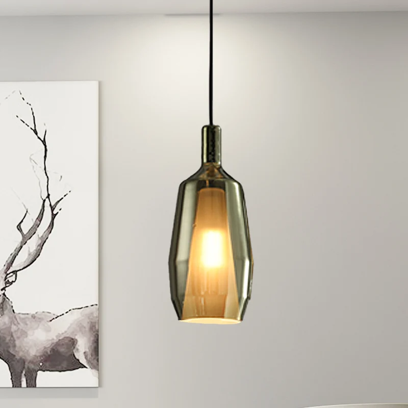 Luminaire suspendu tulipe moderne en verre vert, 1 tête, Kit de lampe suspendue pour salle à manger Clearhalo