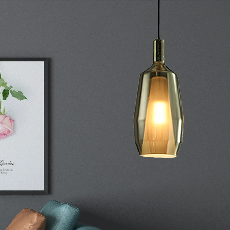Luminaire suspendu tulipe moderne en verre vert, 1 tête, Kit de lampe suspendue pour salle à manger Clearhalo