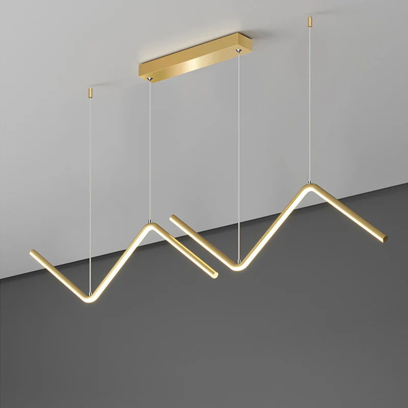 Luminaire suspendu en zigzag, plafonnier LED minimaliste en aluminium pour salle à manger, noir/or Clearhalo