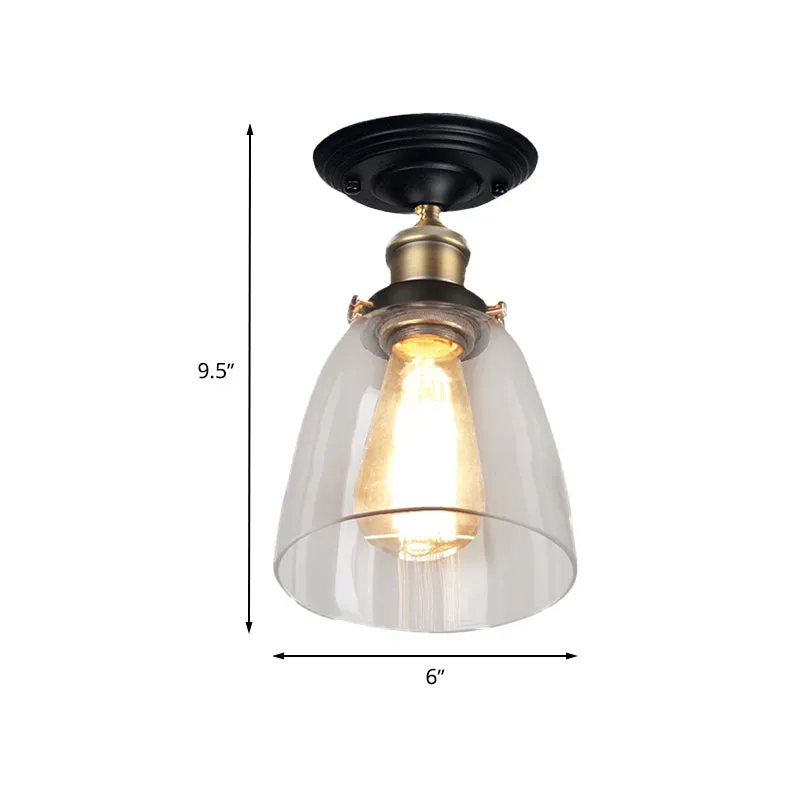 Luminaire à une ampoule, luminaire semi-encastré en verre transparent, cône vintage, en laiton antique, pour couloir Clear...