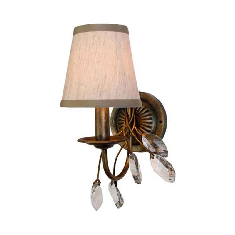 Luminaire de vanité de salle de bains conique, tissu Vintage, 1/2/3 lumières, applique murale marron Clearhalo