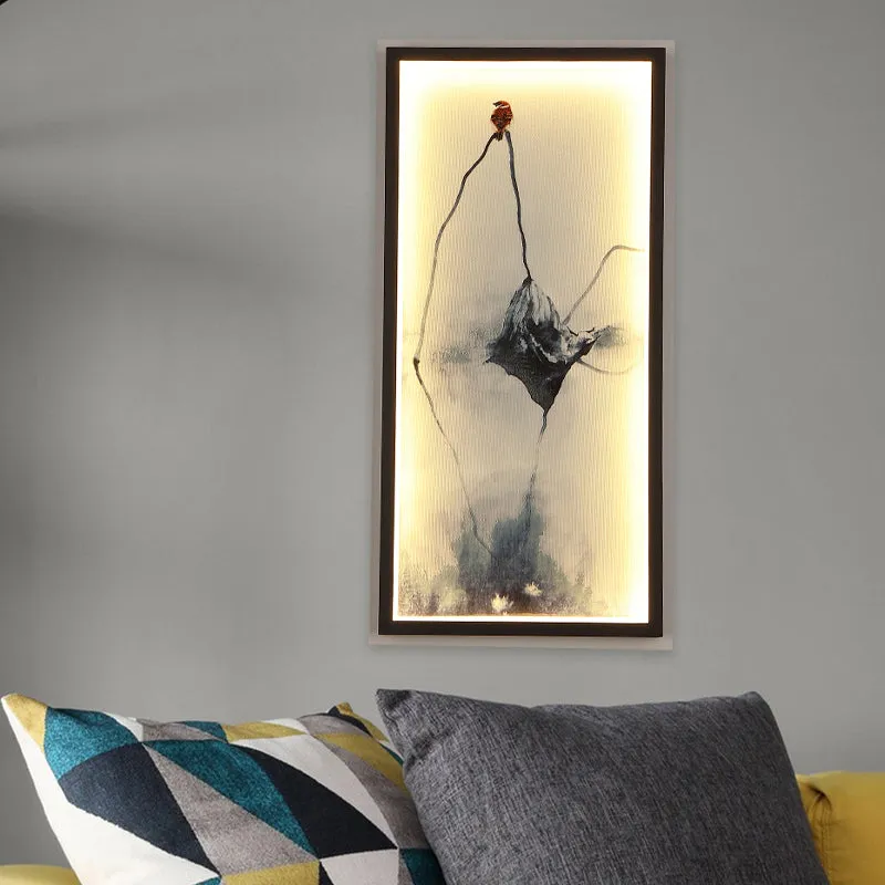 Lumière murale à feuilles séchées noires, éclairage mural en aluminium à LED d'asie pour la décoration Clearhalo