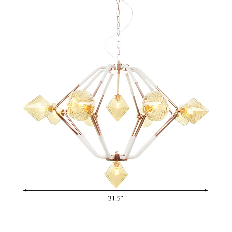 10 lumières chambre lustre éclairage moderne or Rose LED plafonnier suspendu avec abat-jour en verre ambre diamant Clearhalo