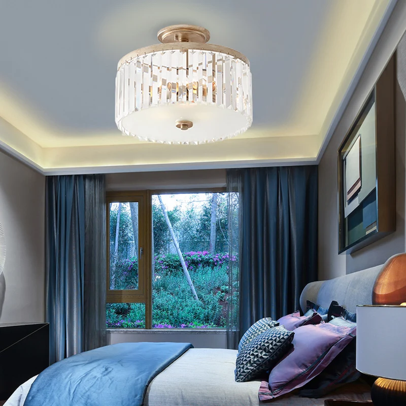 3 lumières clair bloc de cristal plafonnier Vintage tambour chambre Semi encastré lumière Clearhalo