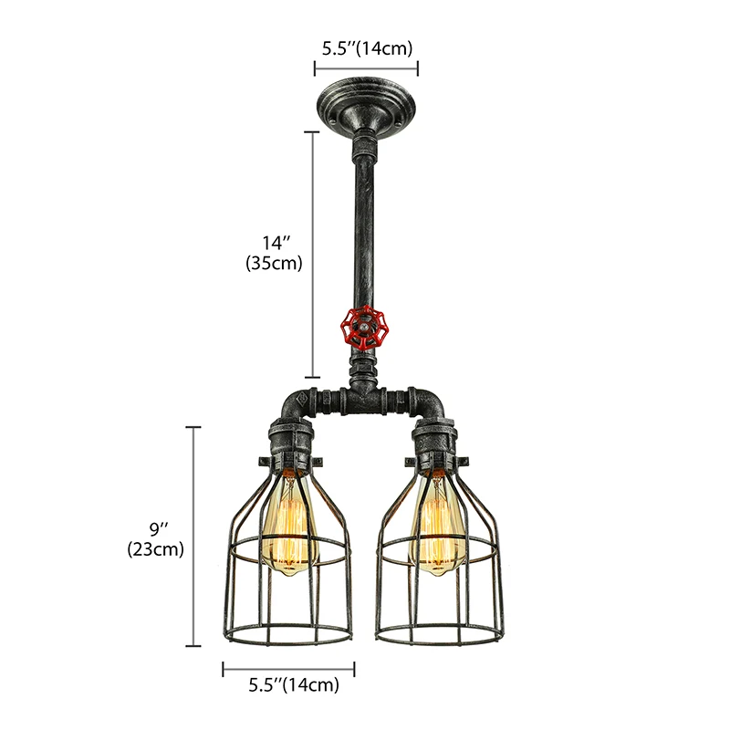 2/3 lumières éclairage suspendu style rustique fil garde en fer forgé île suspension avec tuyau en argent vieilli/noir Cle...