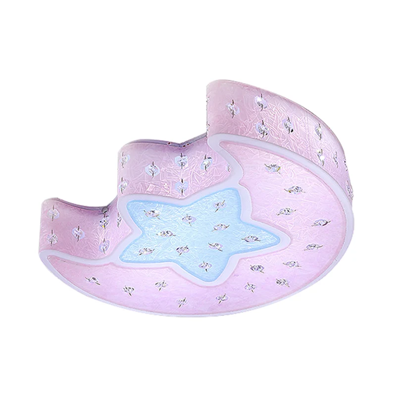 Lune et étoile encastré luminaire suspendu moderniste acrylique bleu/rose LED éclairage de plafond avec cristal déco pour...