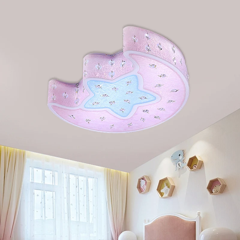 Lune et étoile encastré luminaire suspendu moderniste acrylique bleu/rose LED éclairage de plafond avec cristal déco pour...