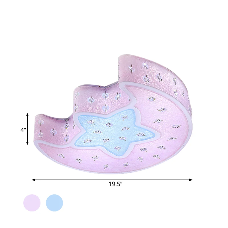 Lune et étoile encastré luminaire suspendu moderniste acrylique bleu/rose LED éclairage de plafond avec cristal déco pour...
