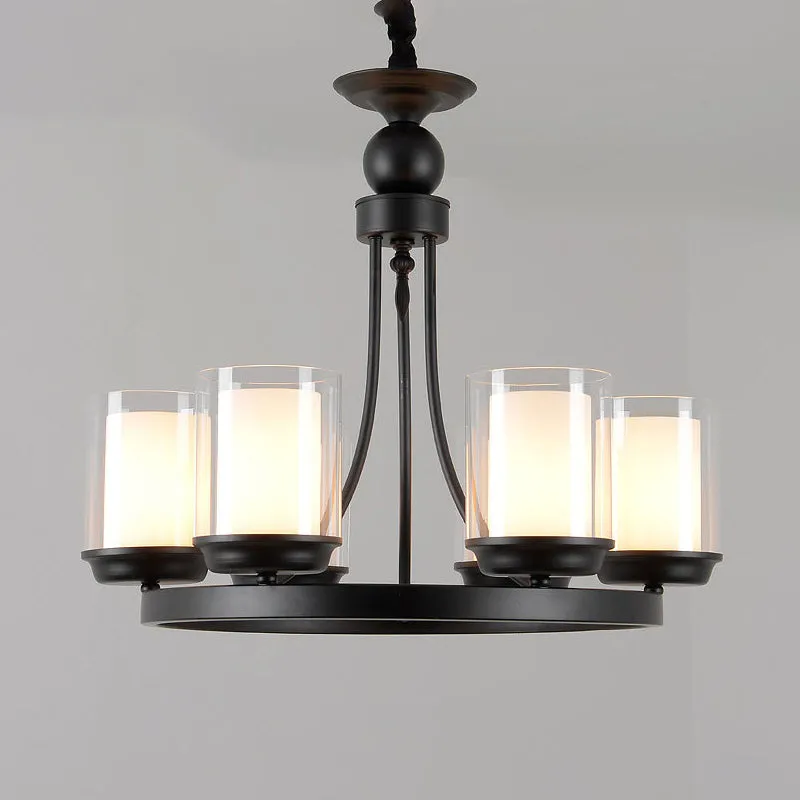 Lustre à 4/6/8 ampoules, éclairage de plafond cylindrique traditionnel en verre transparent, noir Clearhalo