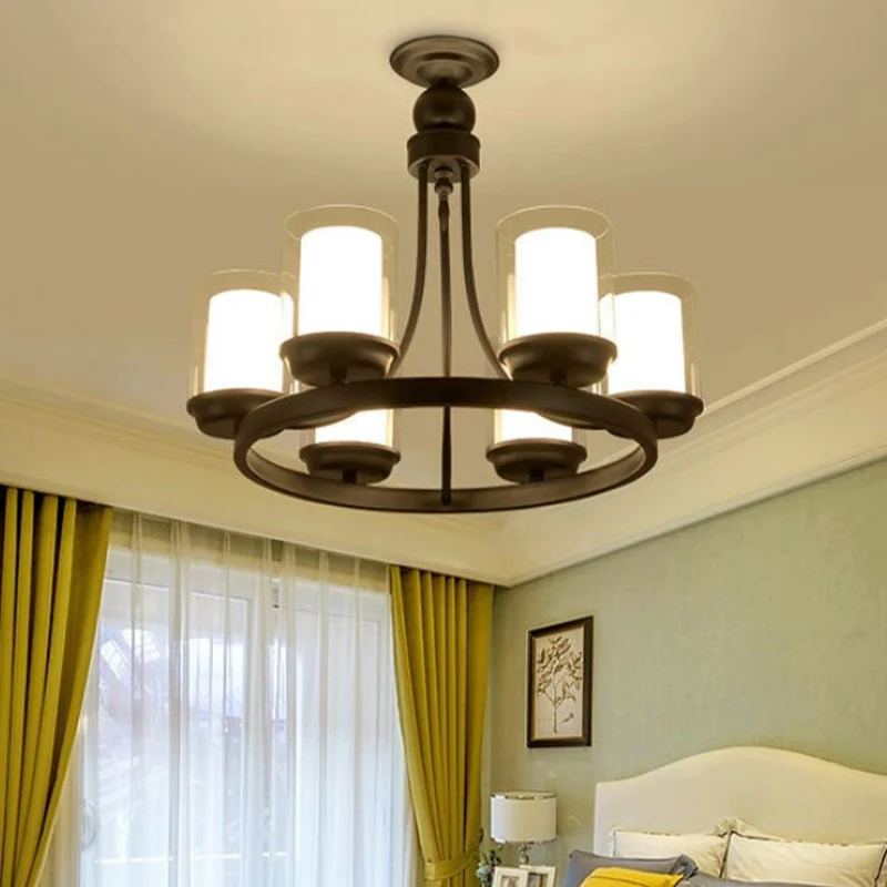Lustre à 4/6/8 ampoules, éclairage de plafond cylindrique traditionnel en verre transparent, noir Clearhalo