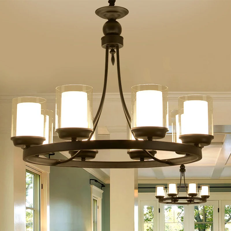 Lustre à 4/6/8 ampoules, éclairage de plafond cylindrique traditionnel en verre transparent, noir Clearhalo