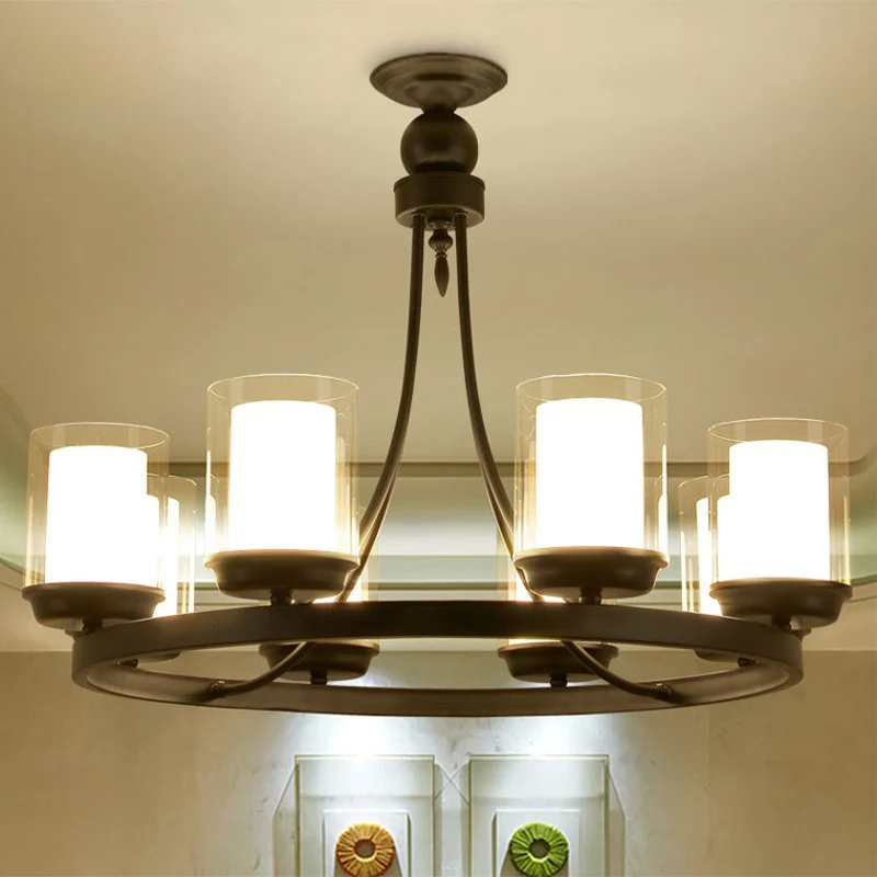 Lustre à 4/6/8 ampoules, éclairage de plafond cylindrique traditionnel en verre transparent, noir Clearhalo