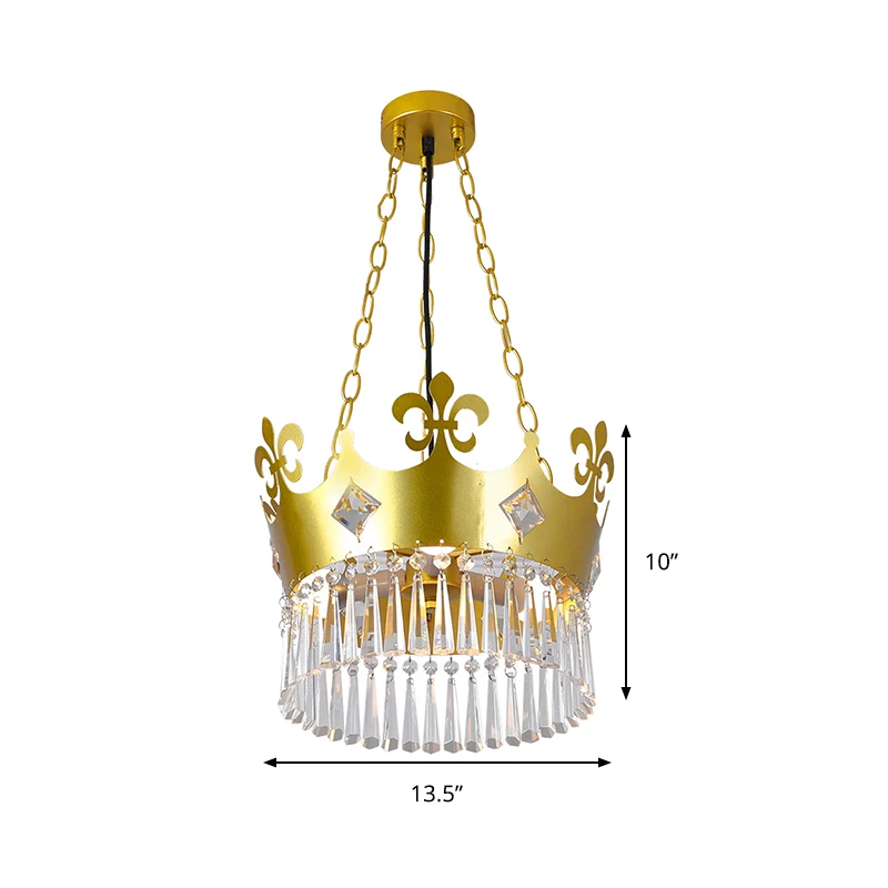 Lustre à abat-jour en forme de couronne dorée, luminaire contemporain en cristal, 4 ampoules suspendues en or Clearhalo