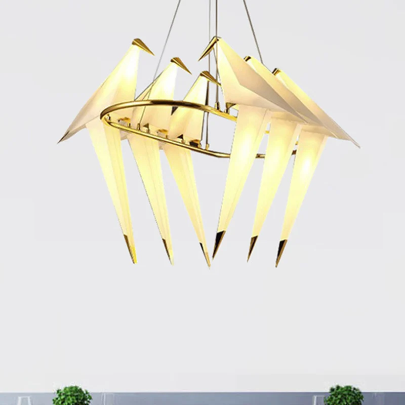 Lustre à abat-jour en forme d'oiseau blanc, luminaire de Style moderniste, lampe suspendue en plastique à 6 lumières, fini...