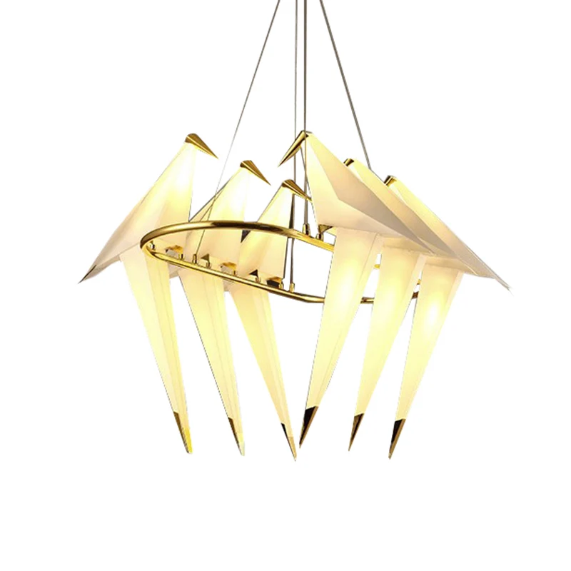 Lustre à abat-jour en forme d'oiseau blanc, luminaire de Style moderniste, lampe suspendue en plastique à 6 lumières, fini...