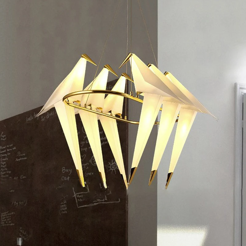 Lustre à abat-jour en forme d'oiseau blanc, luminaire de Style moderniste, lampe suspendue en plastique à 6 lumières, fini...