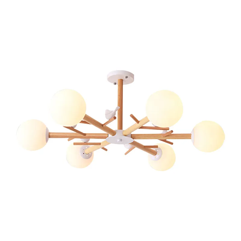 Lustre à abat-jour Globe blanc, suspension en bois de Style rustique avec oiseau pour salle à manger Clearhalo