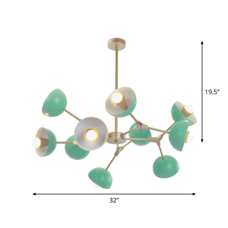 Lustre à abat-jour hémisphère en fer, 10 lumières, suspension moderne en vert pour Restaurant Clearhalo