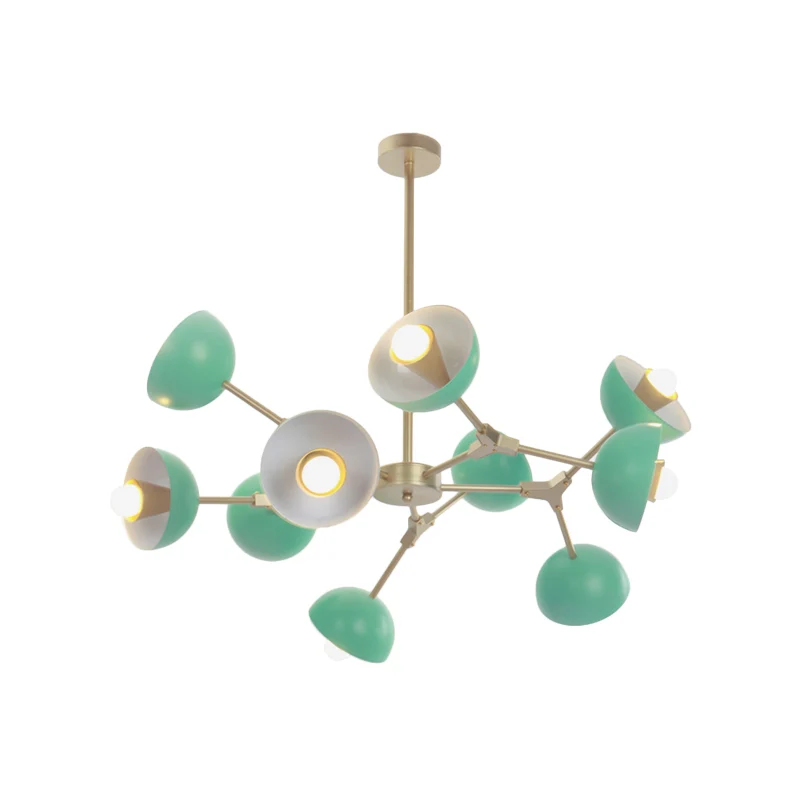 Lustre à abat-jour hémisphère en fer, 10 lumières, suspension moderne en vert pour Restaurant Clearhalo