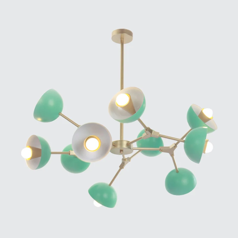 Lustre à abat-jour hémisphère en fer, 10 lumières, suspension moderne en vert pour Restaurant Clearhalo