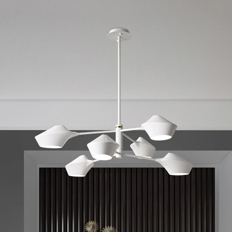 Lustre à abat-jour pivotant à 2 niveaux, moderne en métal, 6 ampoules, pendentif de plafond pour salon, noir-or/blanc Clea...