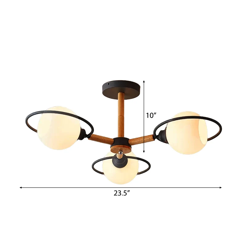 Lustre à abat-jour sphérique en verre de lait, 3 lumières de cuisine, éclairage suspendu de Style nordique Clearhalo