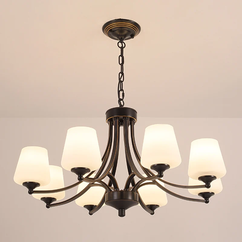 Lustre à abat-jour en verre crème, éclairage classique pour salle à manger, luminaire suspendu Clearhalo