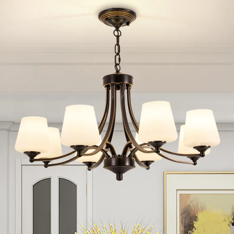 Lustre à abat-jour en verre crème, éclairage classique pour salle à manger, luminaire suspendu Clearhalo