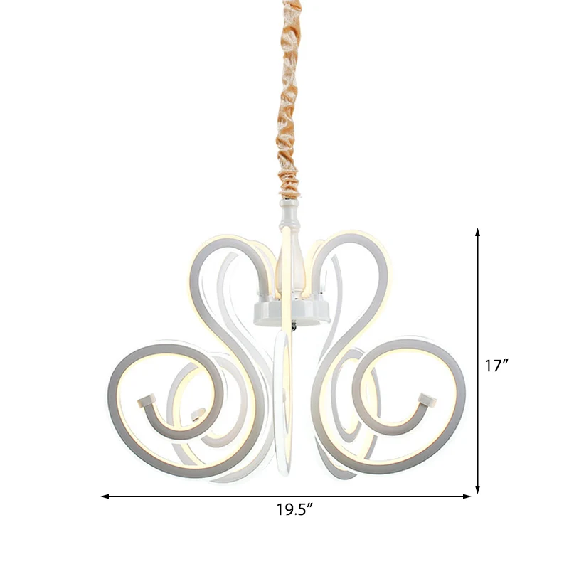 Lustre en acrylique bouclé, lampe contemporaine blanche à LED, plafonnier suspendu pour salle à manger Clearhalo