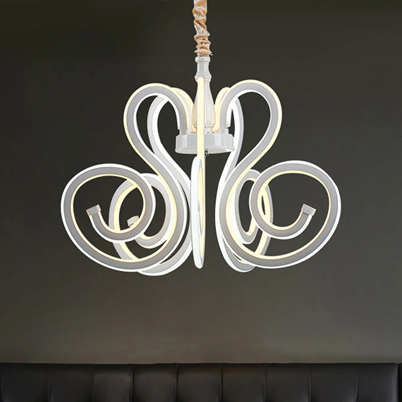 Lustre en acrylique bouclé, lampe contemporaine blanche à LED, plafonnier suspendu pour salle à manger Clearhalo