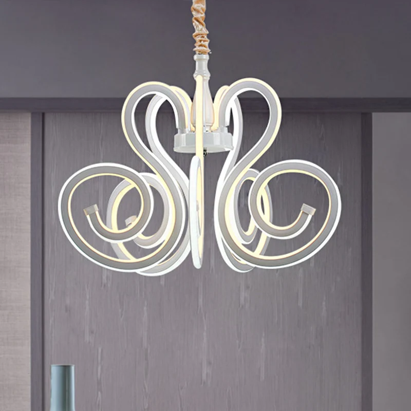 Lustre en acrylique bouclé, lampe contemporaine blanche à LED, plafonnier suspendu pour salle à manger Clearhalo