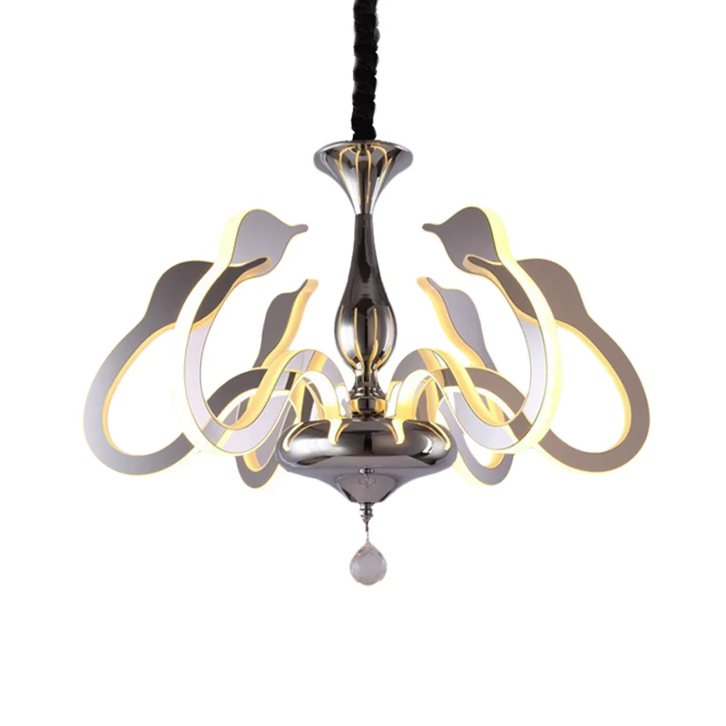 Lustre acrylique tête de cygne modernisme, 6 ampoules, lampe suspendue chromée en lumière blanche/chaude/naturelle avec go...