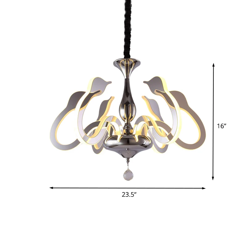 Lustre acrylique tête de cygne modernisme, 6 ampoules, lampe suspendue chromée en lumière blanche/chaude/naturelle avec go...